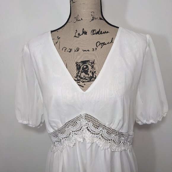 NEW CUPSHE Royalty Bubble Sleeve Lace Trims Mini Dress Short White XL - Picture 3 of 12